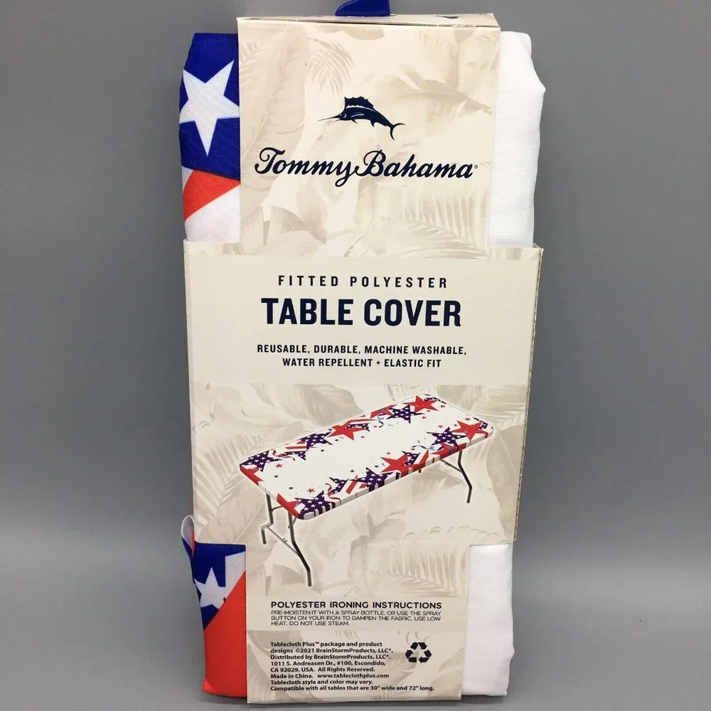 Tommy Bahama Patriotic Stars Table Cover Tablecloth Fitted Polyester 4th of July